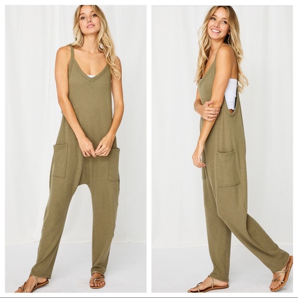 ShopEvelynne Pants - Rachel Olive Boho Solid Harem Jumpsuit